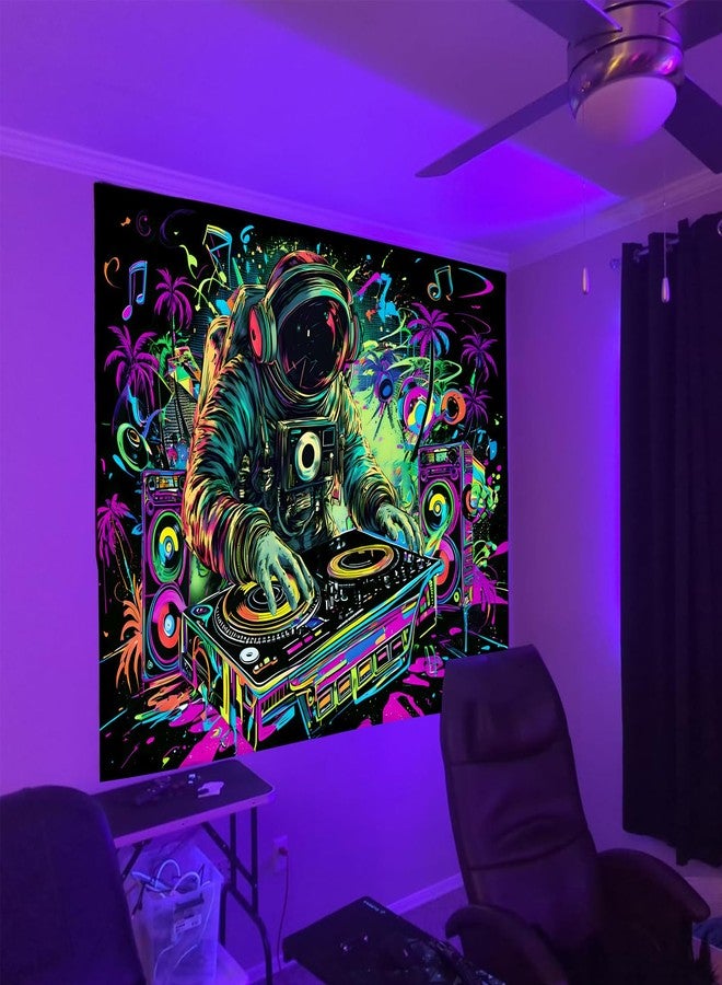 TUGCAY Blacklight Astronaut Tapestry, UV Reactive Funny DJ Music Tapestry Trippy Hip Hop Coconut Tree Galaxy Space Wall Hanging Tapestries Decor for Home 59.1in x 51.2in - Image 3